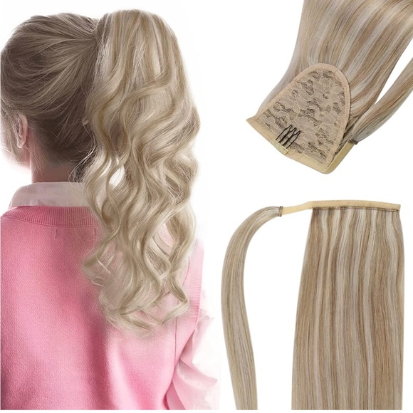 Other - 22” wrap around human hair ponytail honey blonde